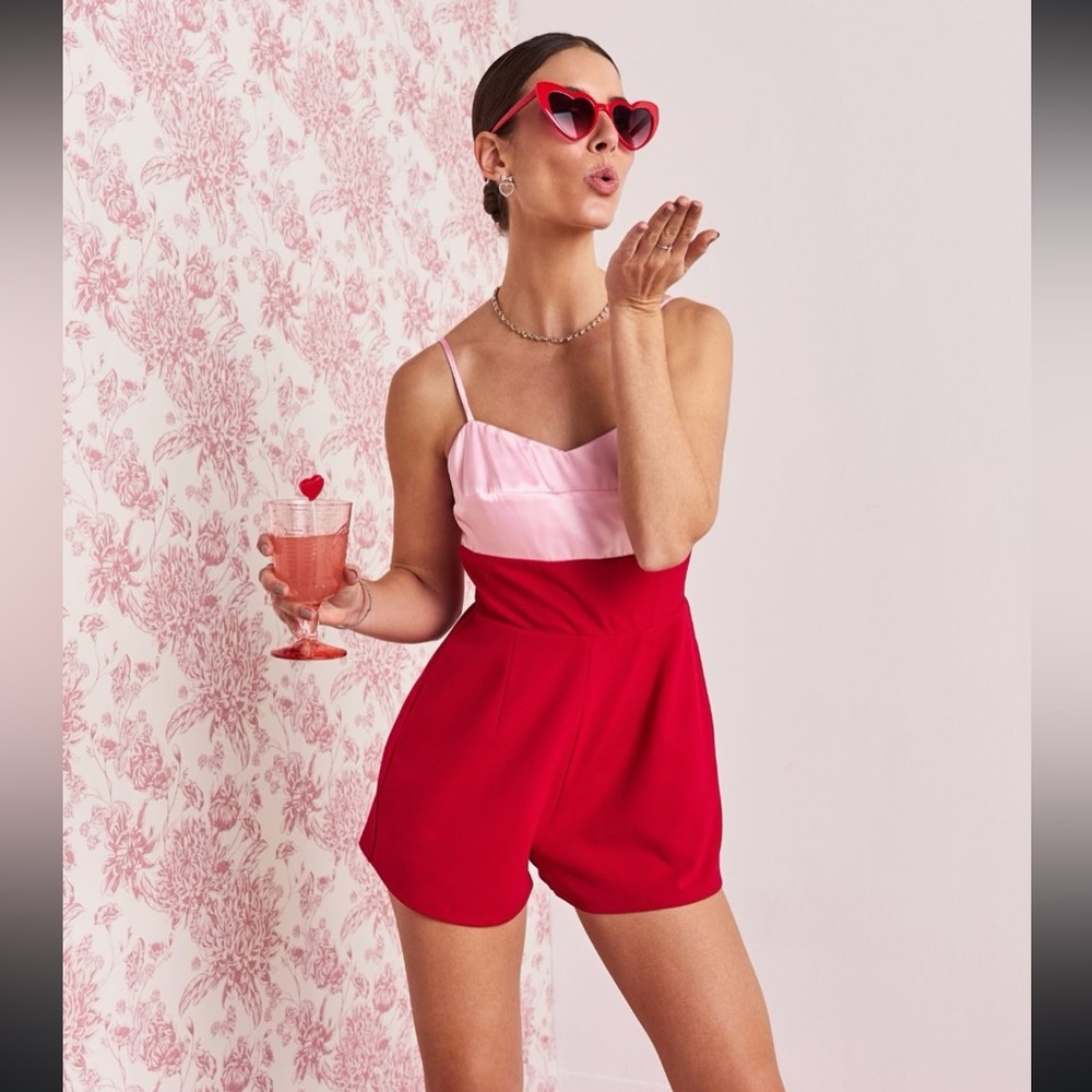 Francesca's Collections Pink and Red Jumpsuit